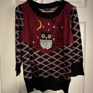 Owl Patterned Sweater in Burgundy and Black